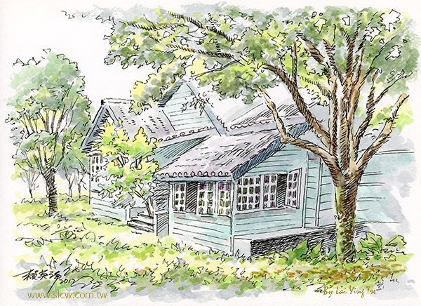庭院木屋 A log cabin in the yard_painted by Lai Ying-Tse_賴英澤 繪